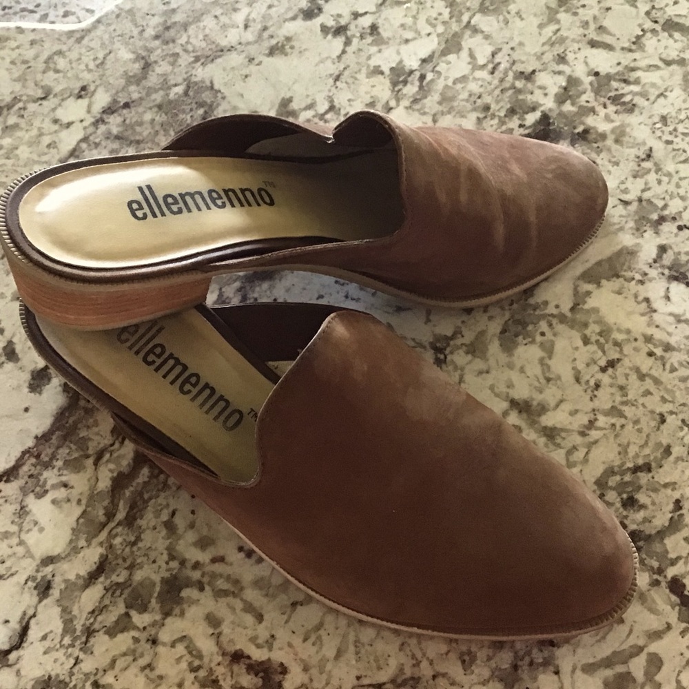 Brown Suede leather Ellemenno Brazil Mules Slippers Shoes Clogs Heels Flats